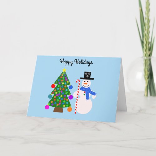 Happy Holidays Snowman  Christmas Tree 4 Card