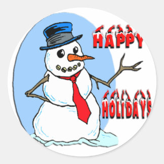 Happy Holidays Snowman Classic Round Sticker