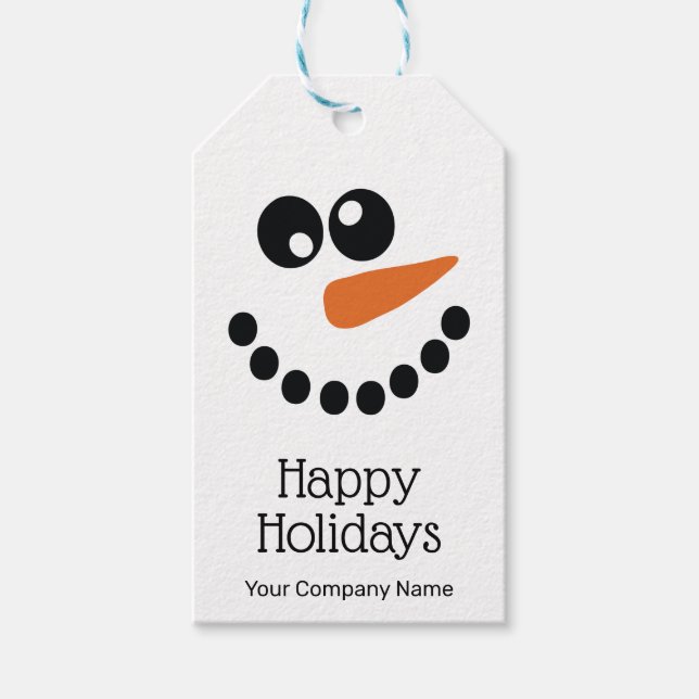 Happy Holidays Snowman Corporate Personalized Gift Tags (Front)