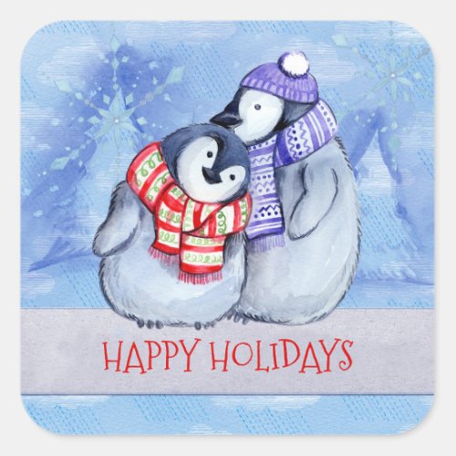 Happy Holidays Snowman Couple Square Sticker