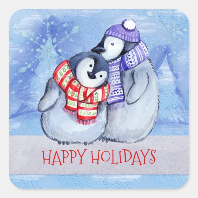 Happy Holidays Snowman Couple Square Sticker (Front)