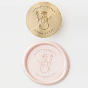 Happy Holidays Snowman Family Name Wax Seal Stamp