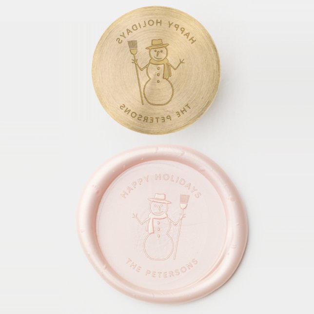 Happy Holidays Snowman Family Name Wax Seal Stamp (Stamped)