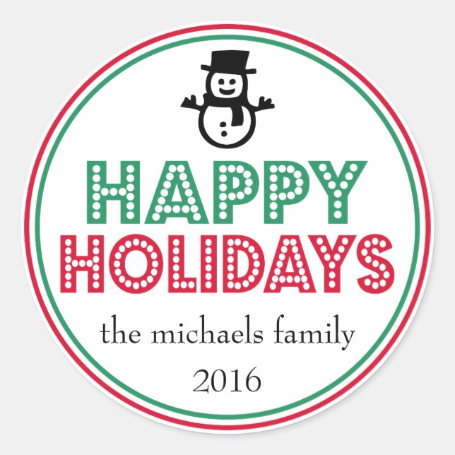 Happy Holidays Snowman Favor Sticker (Red / Green) (Front)