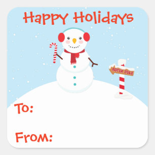 Happy Holidays Snowman Gift Tag Sticker Customize