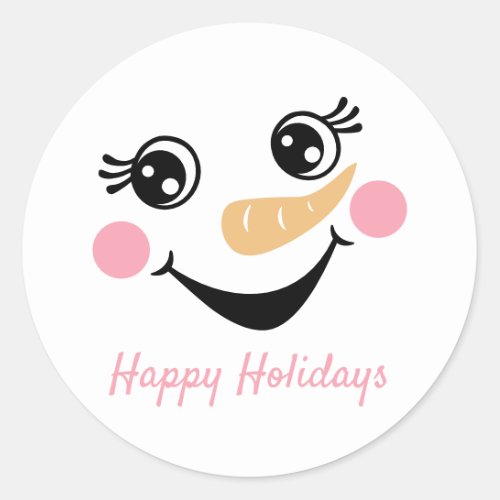 Happy Holidays Snowman Girl Face Classic Round Sticker