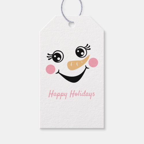 Happy Holidays Snowman Girl Face Gift Tags