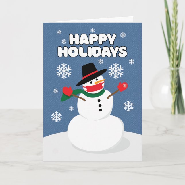 Happy Holidays Snowman in Face Mask Holiday Card (Front)