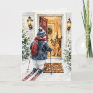 Happy Holidays Snowman on Skis Card