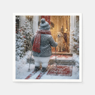 Happy Holidays Snowman on Skis Napkins