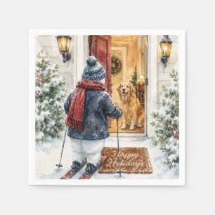 Happy Holidays Snowman on Skis Napkins