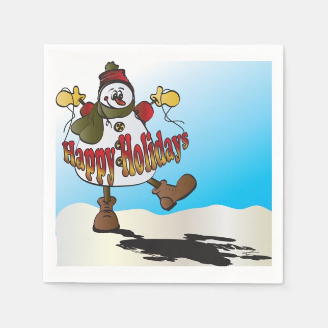Happy Holidays Snowman Paper Napkins (Front)