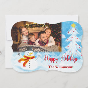 Happy Holidays Snowman Photo Fancy Christmas Holiday Card