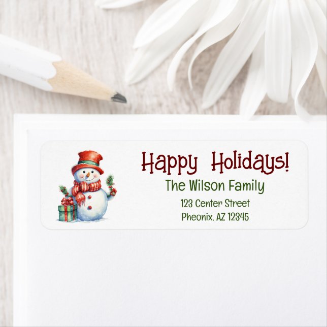 Happy Holidays Snowman Return Address Label (Insitu)