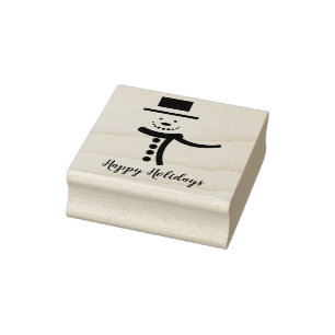 Happy Holidays Snowman Rubber Stamp