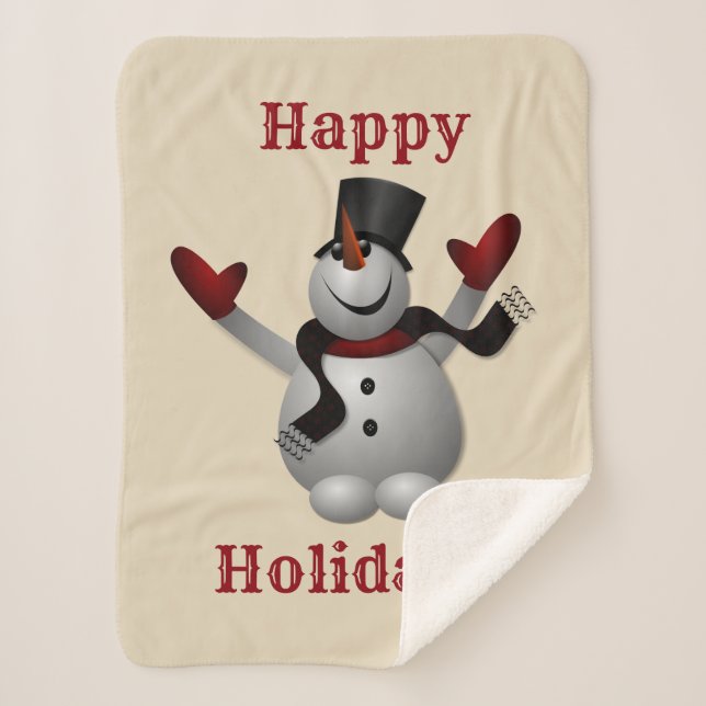 Happy Holidays Snowman Sherpa Blanket (Front)