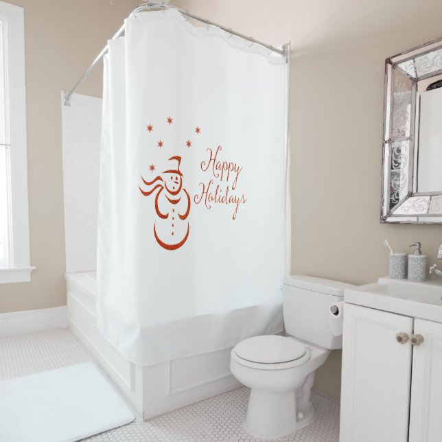 Happy Holidays Snowman Shower Curtain (In Situ)