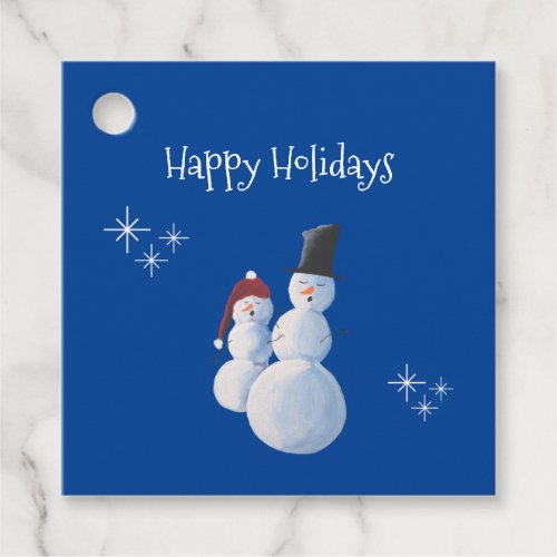 Happy Holidays Snowman Snowflakes Blue Christmas Favor Tags