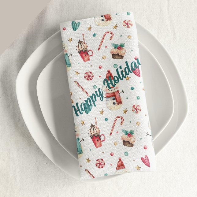 Happy Holidays Snowman Sweets 12x12 Cloth Napkin (Creator Uploaded)