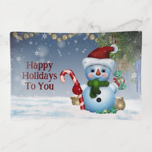 Happy Holidays Snowman Trinket Tray