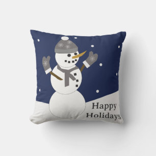 Happy Holidays Snowman with mittens Throw Pillow