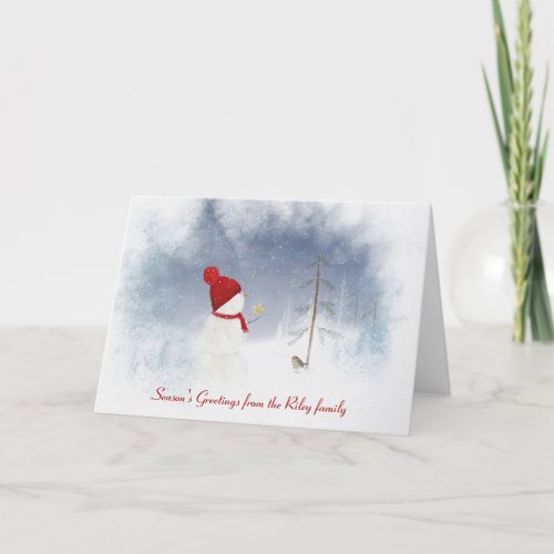 Happy Holidays snowman with star Holiday Card