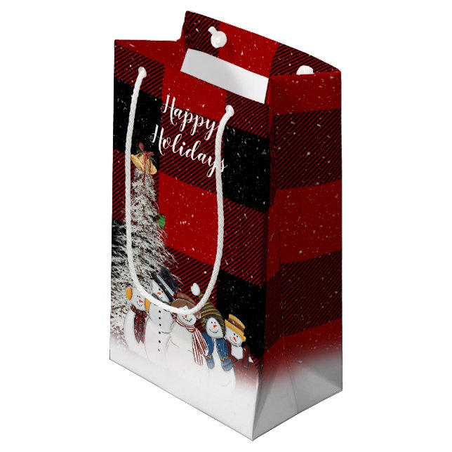 Happy Holidays snowmen and tree Small Gift Bag (Front Angled)