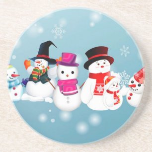 Happy Holidays Snowmen Drink Coaster