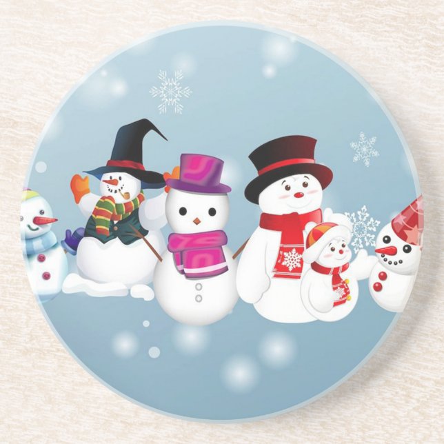 Happy Holidays Snowmen Drink Coaster (Front)