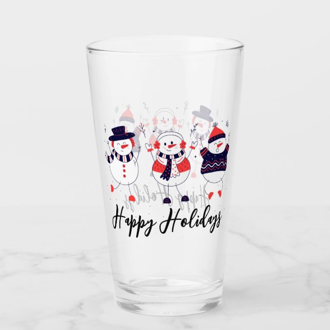 Happy Holidays Snowmen  Glass (Front)