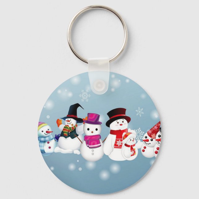 Happy Holidays Snowmen Keychain (Front)