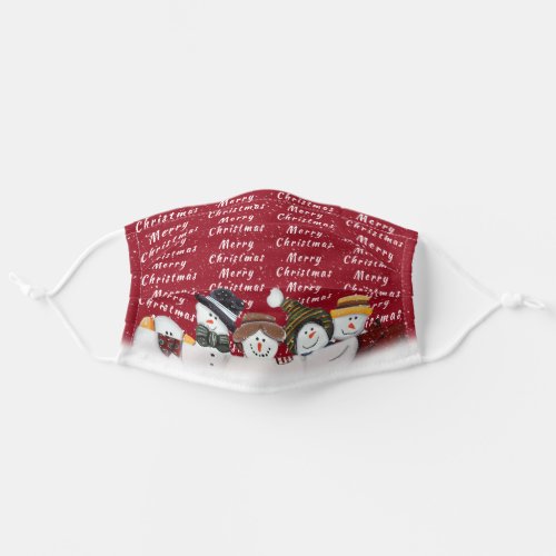 Happy Holidays snowmen on red Adult Cloth Face Mask