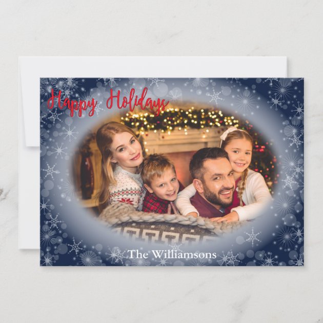 Happy Holidays Snowy Blue Photo Frame Christmas Holiday Card