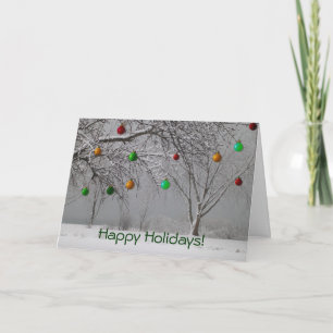 Happy Holidays!-Snowy Landscape with Baubles Holiday Card