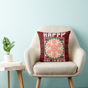 Happy Holidays Snowy Picnic Throw Pillow