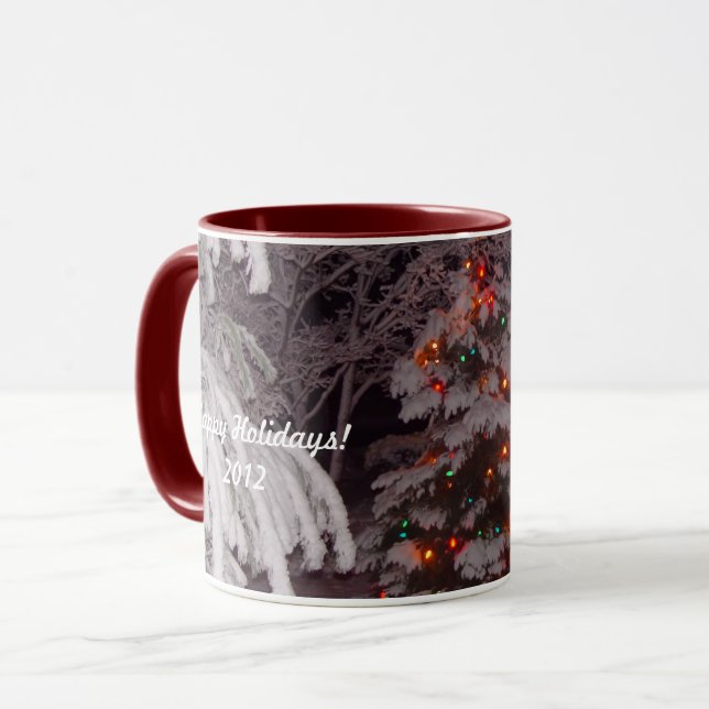 Happy Holidays Snowy Tree Lights Edit Year Mug (Front Left)