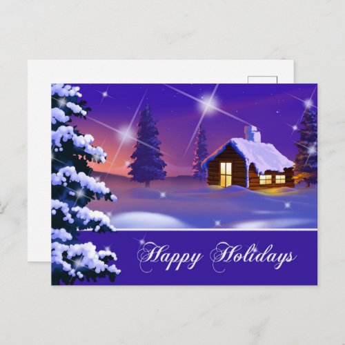 Happy Holidays Snowy Village Painting Christmas Postcard