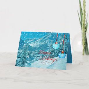 Happy Holidays Snowy Winter Village Holiday Card