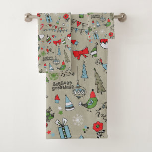 Happy Holidays Song Birds And Snowman Bath Towel Set