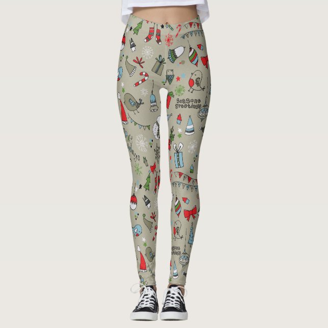 Happy Holidays Song Birds And Snowman Leggings (Front)
