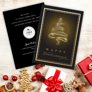 Happy Holidays Sparkling Christmas Tree Business Foil Holiday Card