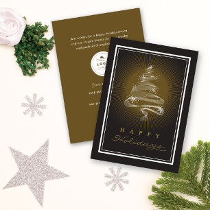 Happy Holidays Sparkling Christmas Tree Business Holiday Card