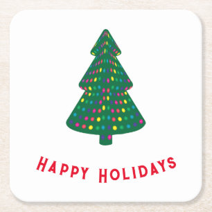 Happy Holidays Square Paper Coaster