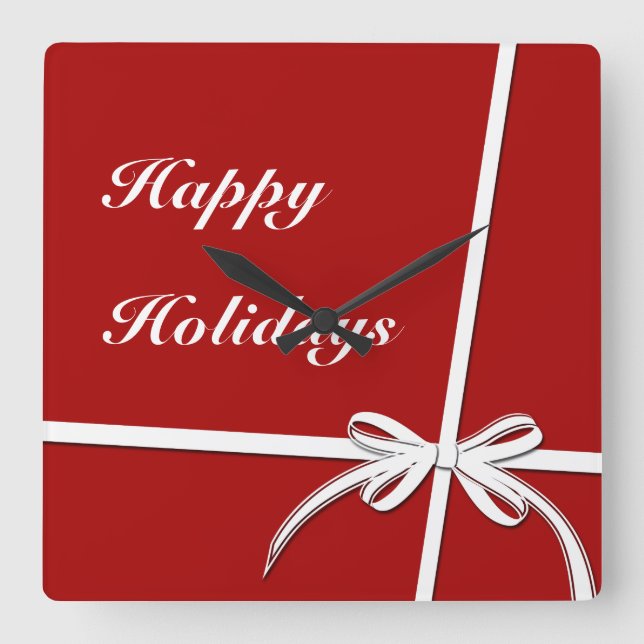 Happy Holidays Square Wall Clock (Front)