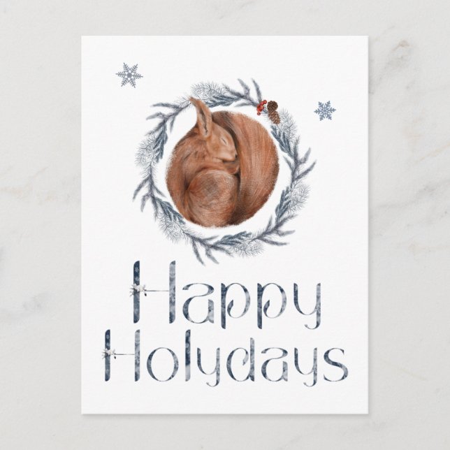 Happy Holidays Squirrel In The Nest Postcard (Front)