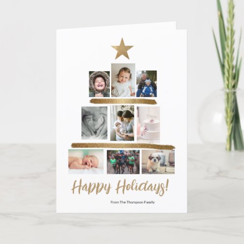 Happy Holidays Stacked custom photos Gold star Holiday Card