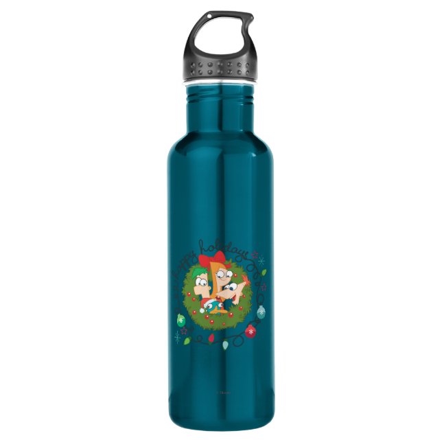 Happy Holidays Stainless Steel Water Bottle (Front)