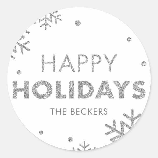 Happy Holidays Sticker Faux Silver (Front)