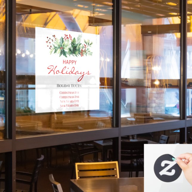 Happy Holidays Store Hours Window Cling (Restaurant Window)