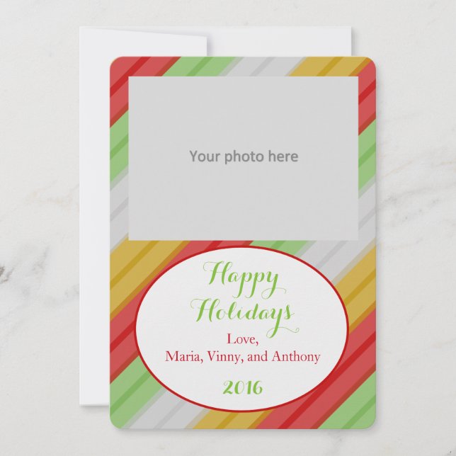 Happy Holidays Striped Photo Holiday Card (Front)